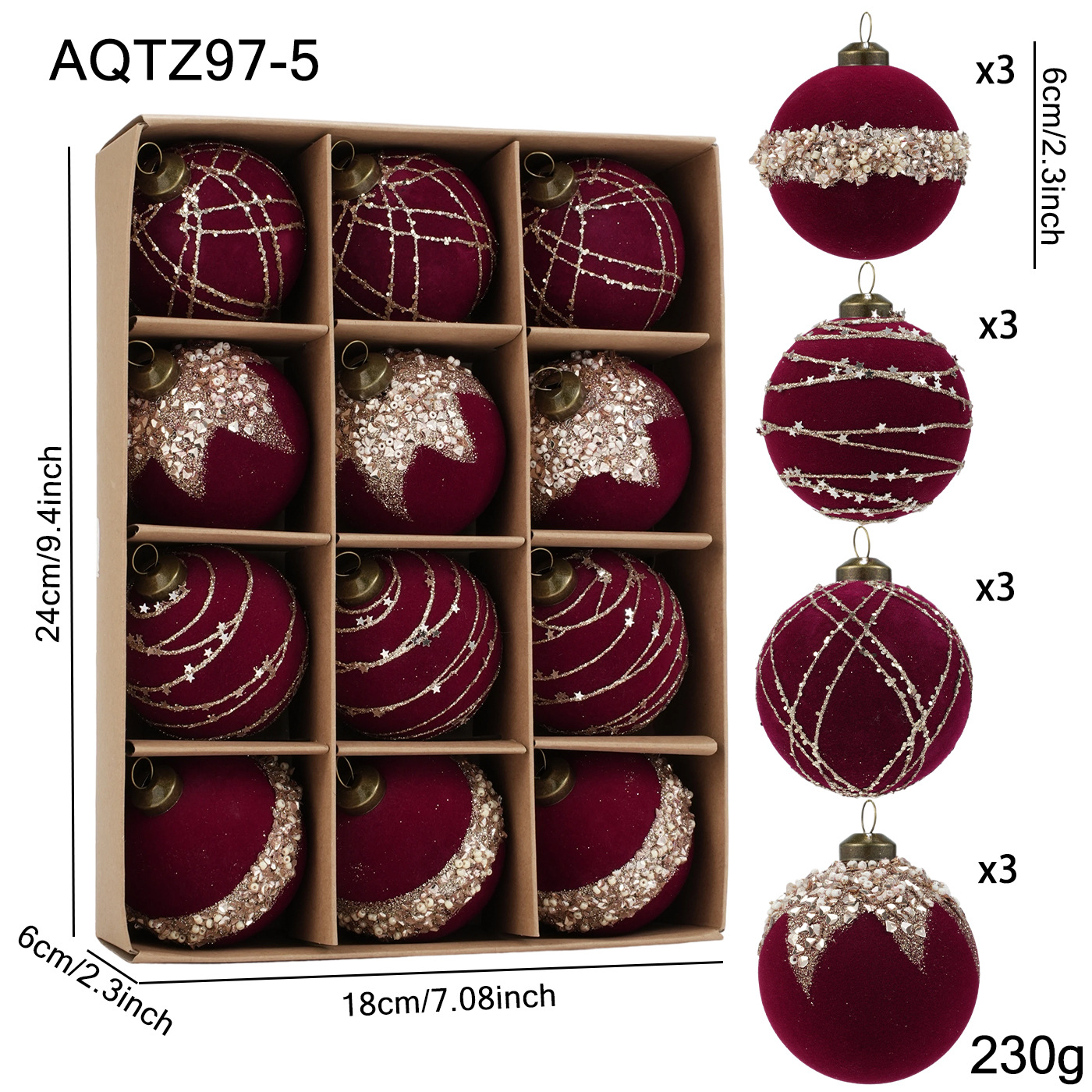 Nuevo producto 8CM / 6CM polvo adhesivo de plástico flocado polvo de oro ligero de lujo bolas de Navidad coloridas colgantes de decoración de árbol de Navidad image 7