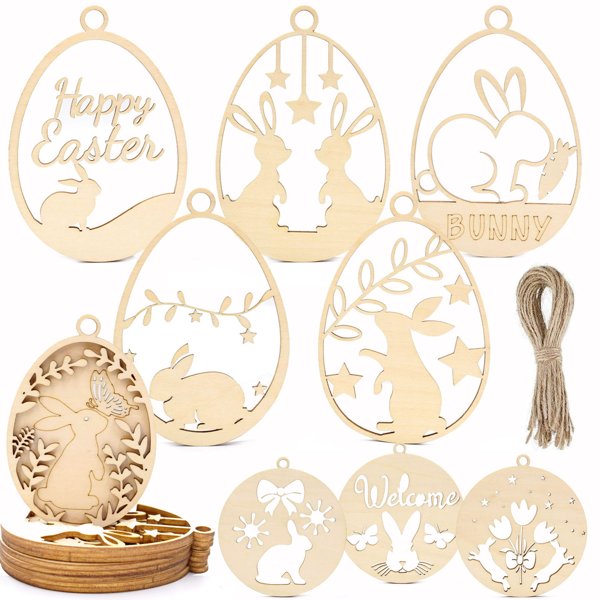 Деревянный пасхальный кролик в форме бабочки, подвесное украшение, сделай сам, Рождественская картина ручной работы, деревянные чипсы, праздничные украшения