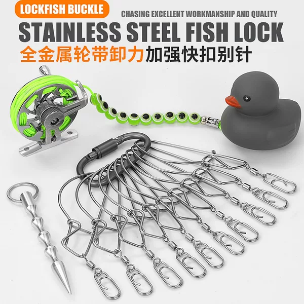 Metal Fish Lock Buckle with Cord, Live Fish Clip for Big Fish, Stainless Steel Fish Lock, Strong and Durable