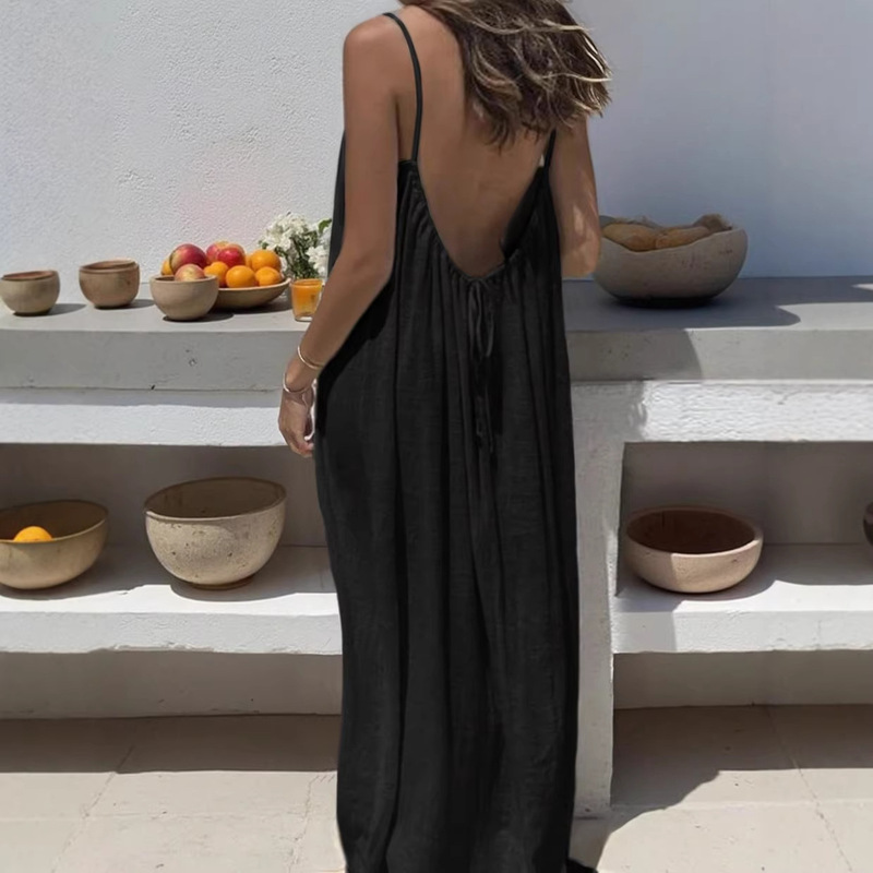 2026 Cross-Border Amazon Aliexpress New Women's Suspender Coat Backless Loose Loungewear Dress