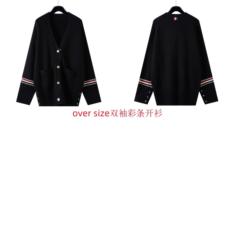 Tb Autumn and Winter New Men's and Women's Same Style Knitted Large Cardigan Sleeves Three-Color Stripesd Os Double-Sleeved Color Striped Cardigan