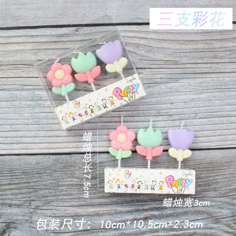 Vela de cumpleaños de dibujos animados al por mayor popular fiesta de flores oso dinosaurio donut cara sonriente vela de pastel para niños