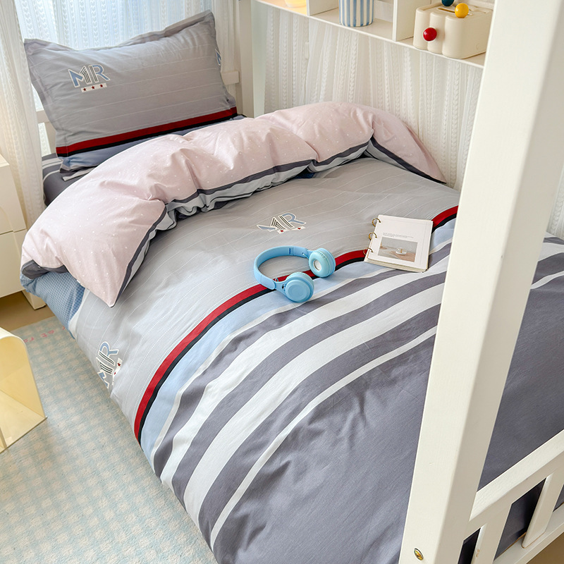 Ropa de cama de tres piezas para dormitorio de estudiantes de algodón puro 100 funda de edredón de sábana individual para dormir desnuda