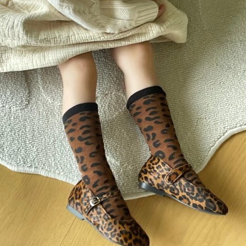 Kids' Leopard-Print Socks 2025 for Girls, Pure Cotton Pile Socks, Breathable & Sweat-Absorbent Mid-Calf Socks—Perfect for Parent-Child Matching, Casual & Versatile Style