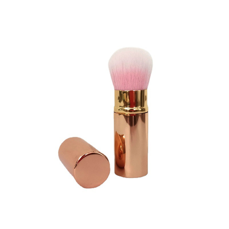 Fábrica al por mayor nuevo cepillo de maquillaje retráctil mini portátil tubo de aluminio suave pelo rubor cepillo pieza única cepillo suelto con tapa