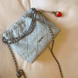 南风Chio2nd 海风微醺托特包包女2025超火浅蓝菱格链条包斜挎小包