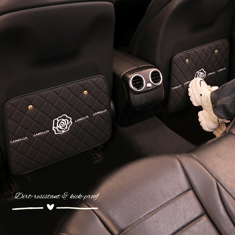 Car Seat Rear Anti-Kick Pad Pu Leather Universal Easy-To-Scrub Camellia Rear Seat Kidsren's Anti-Kick Pad for All Seasons