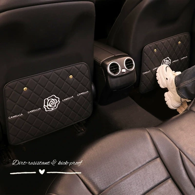 Car Seat Rear Anti-Kick Pad Pu Leather Universal Easy-To-Scrub Camellia Rear Seat Kidsren's Anti-Kick Pad for All Seasons