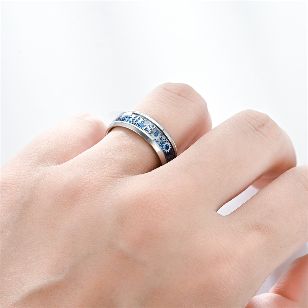 Gear Pattern Couple Gender Enamel Design Casual Simple Style Gear Titanium Steel Enamel Couple Rings