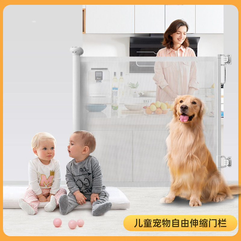Valla extensible para mascotas, sin perforar, ideal para escaleras o puertas, cerca retráctil doméstica resistente