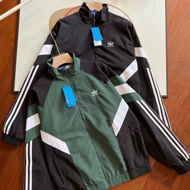 Three Leaves 25SS Spring and Autumn Thin Men's and Women's Collar AD Jacket Coat Loose Embroidered Color-block Sports Windbreaker Three Leaves 25SS Spring and Autumn Thin Men's and Women's Collar AD Jacket Coat Loose Embroidered Color-block Sports Windbreaker