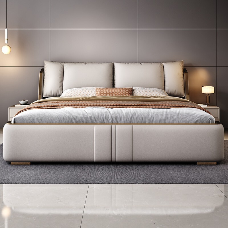 Leather bed light luxury modern simple 2m × 2.2 master bedroom big bed 1.8 m Italian minimalist double wedding bed factory Leather bed light luxury modern simple 2m × 2.2 master bedroom big bed 1.8 m Italian minimalist double wedding bed factory