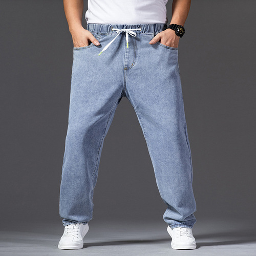 Men's Straight Leg Loose Winter/Spring Denim Jeans, Plus Size, Mid-Waist Fat Men's Fatso Men's Stylish Durable Men's Pants