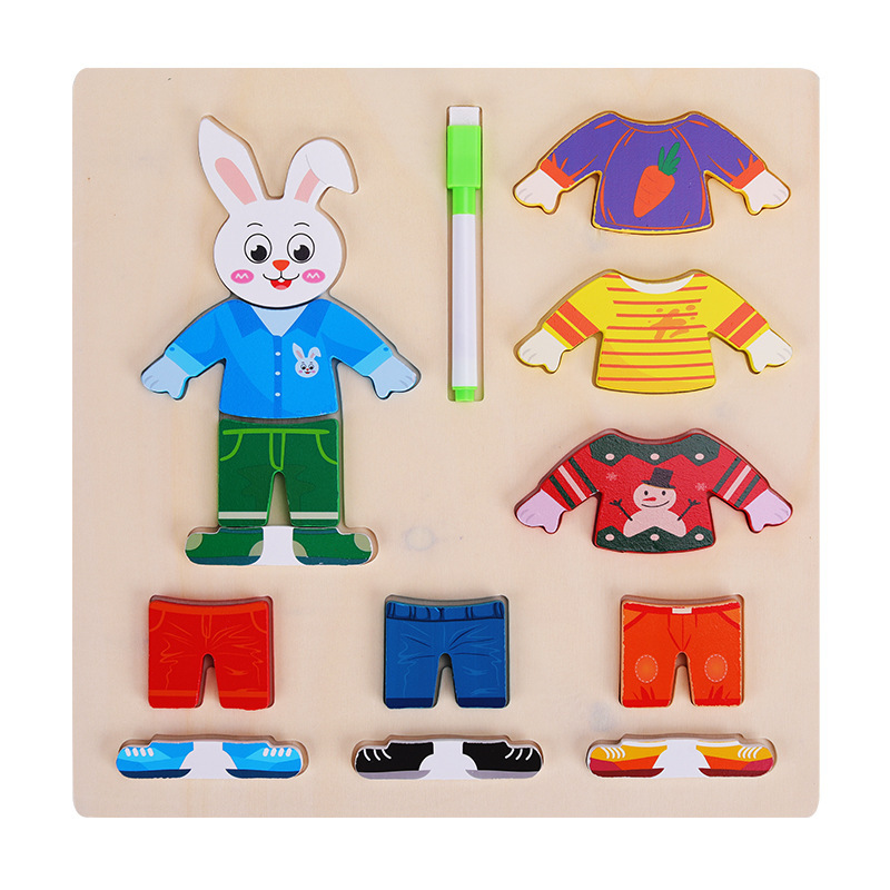 Personajes de madera para niños Vestir Tablero de dibujo de rompecabezas para niñas Tablero de escritura de graffiti Educación temprana Juguetes educativos al por mayor