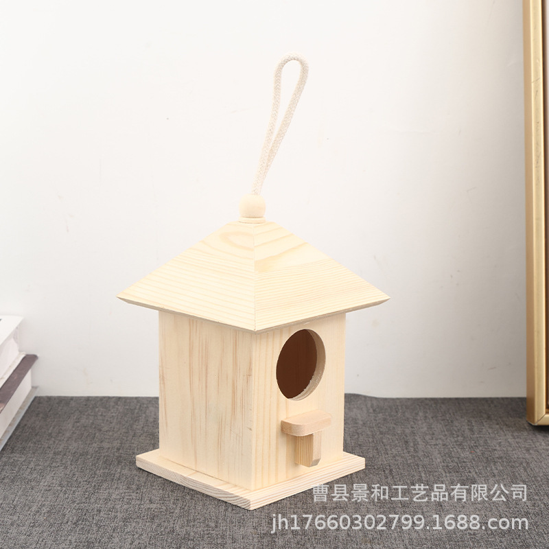 现货新款木质鸟窝喂鸟器户外鸟屋鸟巢装饰烧色田园实木可悬挂鸟笼|undefined