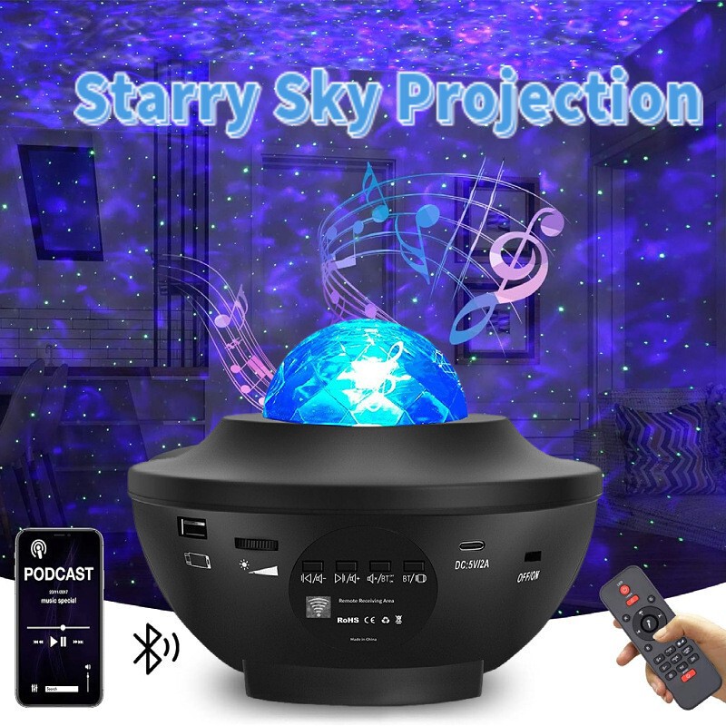Bluetooth音楽リモコン水波紋星空投影灯寝室雰囲気夜灯満天星ロマンチックレーザー電気スタンド|undefined