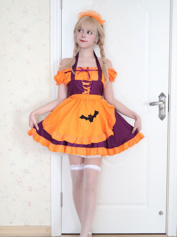 跨境 COSPLAY 万圣节刺绣女仆装 女仆服 蝙蝠吸血鬼女仆 魔法女巫|undefined