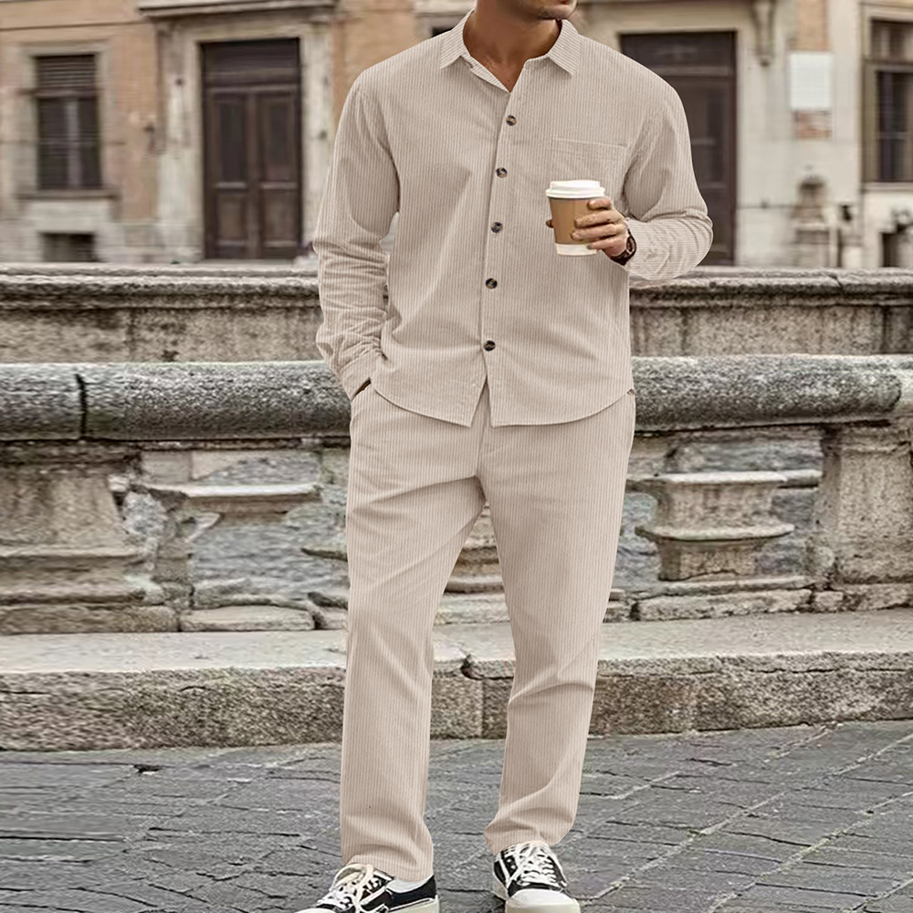 Herren Freizeit Set Aus Hemd Und Hose Aus Baumwolle Für Alltag_voghion.com