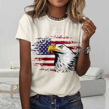 新款亞馬遜跨境圓領女裝T恤五角星線條鷹3D數碼印花歐美大碼