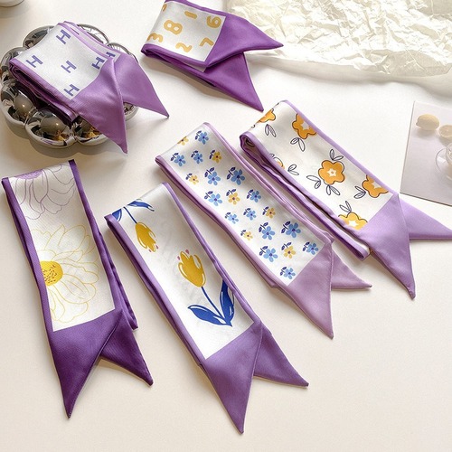 Korean romantic purple small fafa long silk scarf for women spring and summer French hairband bag super fairy ribbon streamer versatile