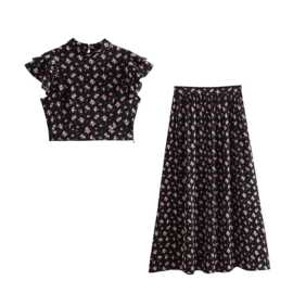 2024欧美风春女装新款小碎花气质木耳边两件套  5634