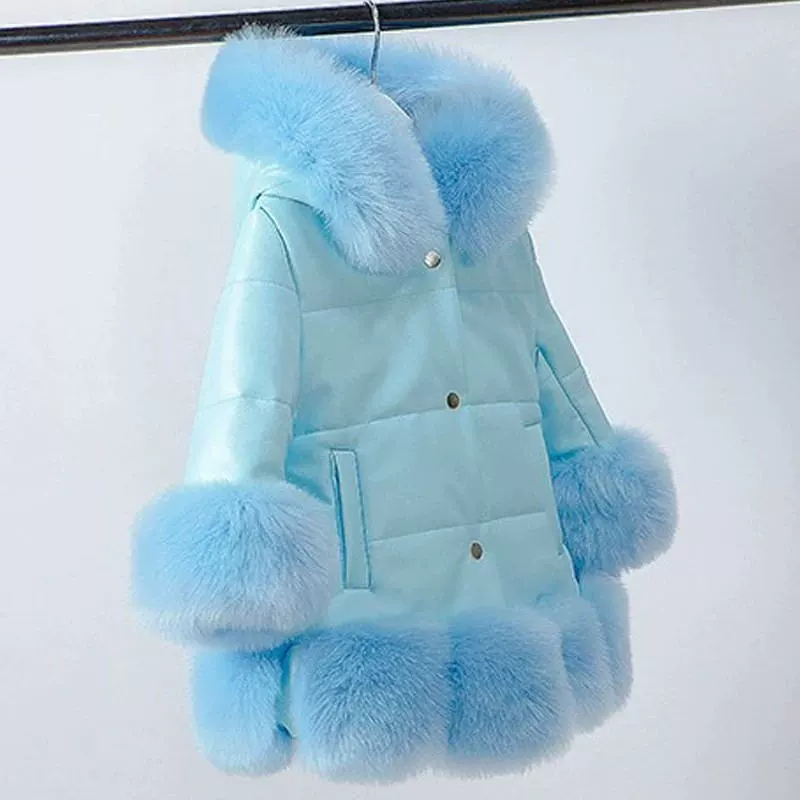 Children's fashionable long down jacket with hood, western style, mid-length