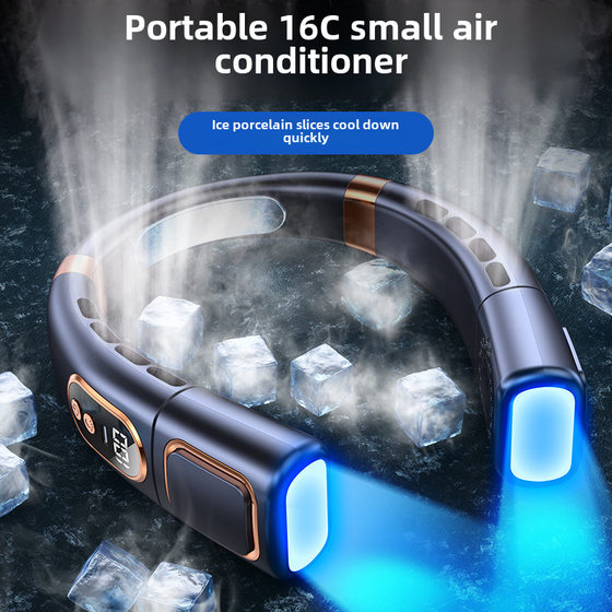 TikTok Explosive Neck Hanging Fan Lazy Fan Outdoor Sports Handheld Fan Portable Leafless Neck Hanging Small Fan