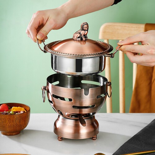 Stainless steel first-class hot pot with small fire, golden lion head single-person alcohol stove, self-service one-person-one-pot 304 hot pot stove