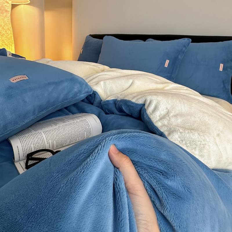 10A antibacteriano invierno leche cama de lana de cuatro piezas con cubierta de edredón caliente engrosada invierno invierno bebé cama de lana de coral