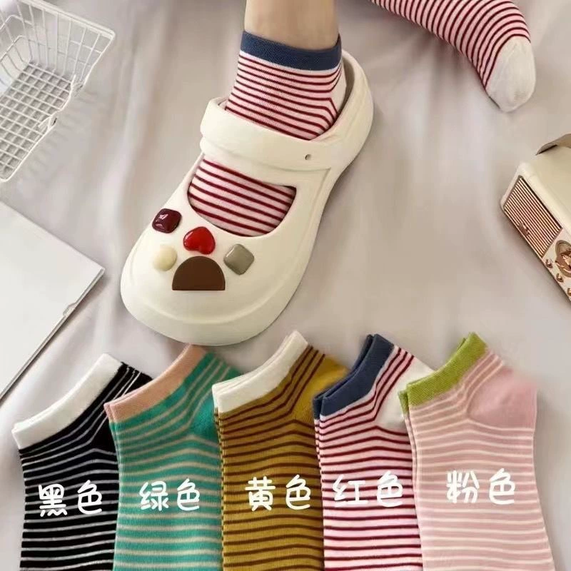 Короткие женские носки-лодочки, полосатые низкие укороченные, в колледж-стиле, несколько цветов
