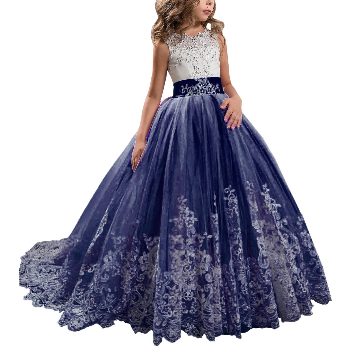 Vestidos de niña estilo princesa con encaje y malla, para fiestas de cumpleaños, damitas de honor y bodas, estilo europeo y americano.