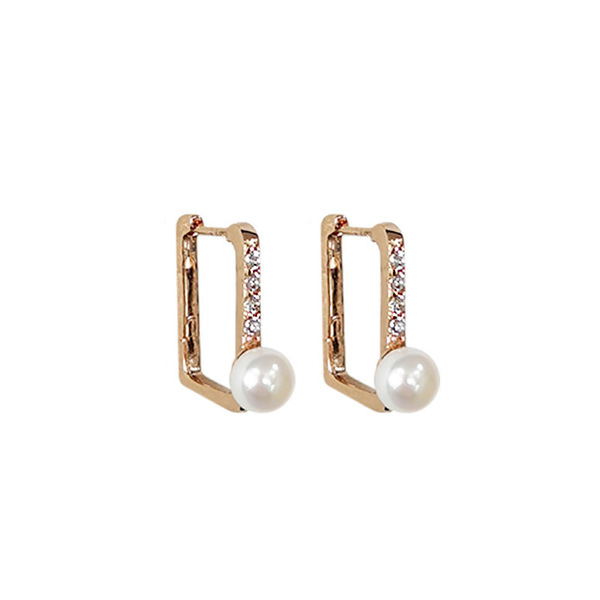 Retro square brand fashionable earrings pearl with zircon