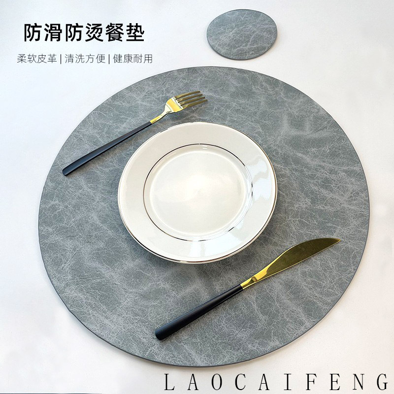 Barra de bar mantel de cuero redondo grueso retro, impermeable y a prueba de aceite, tapete de mesa, tapete de aislamiento térmico de mostrador de vajilla de sensación avanzada