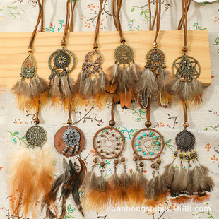 European and American fashion creative beautiful sweater chain handmade dream catcher feather necklace travel holiday design feeling pendant
