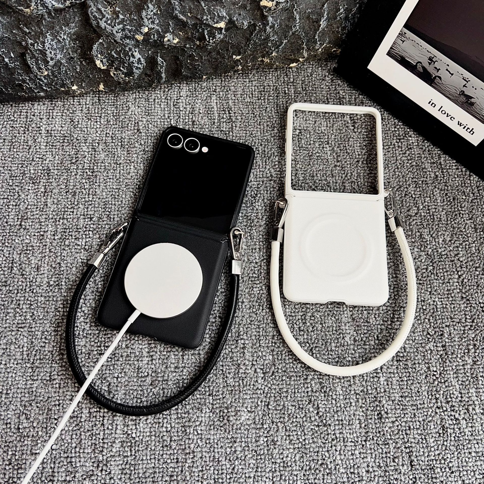 Magnetic Leather Case With Bracelet For Samsung Z Flip 5 And 4_voghion.com