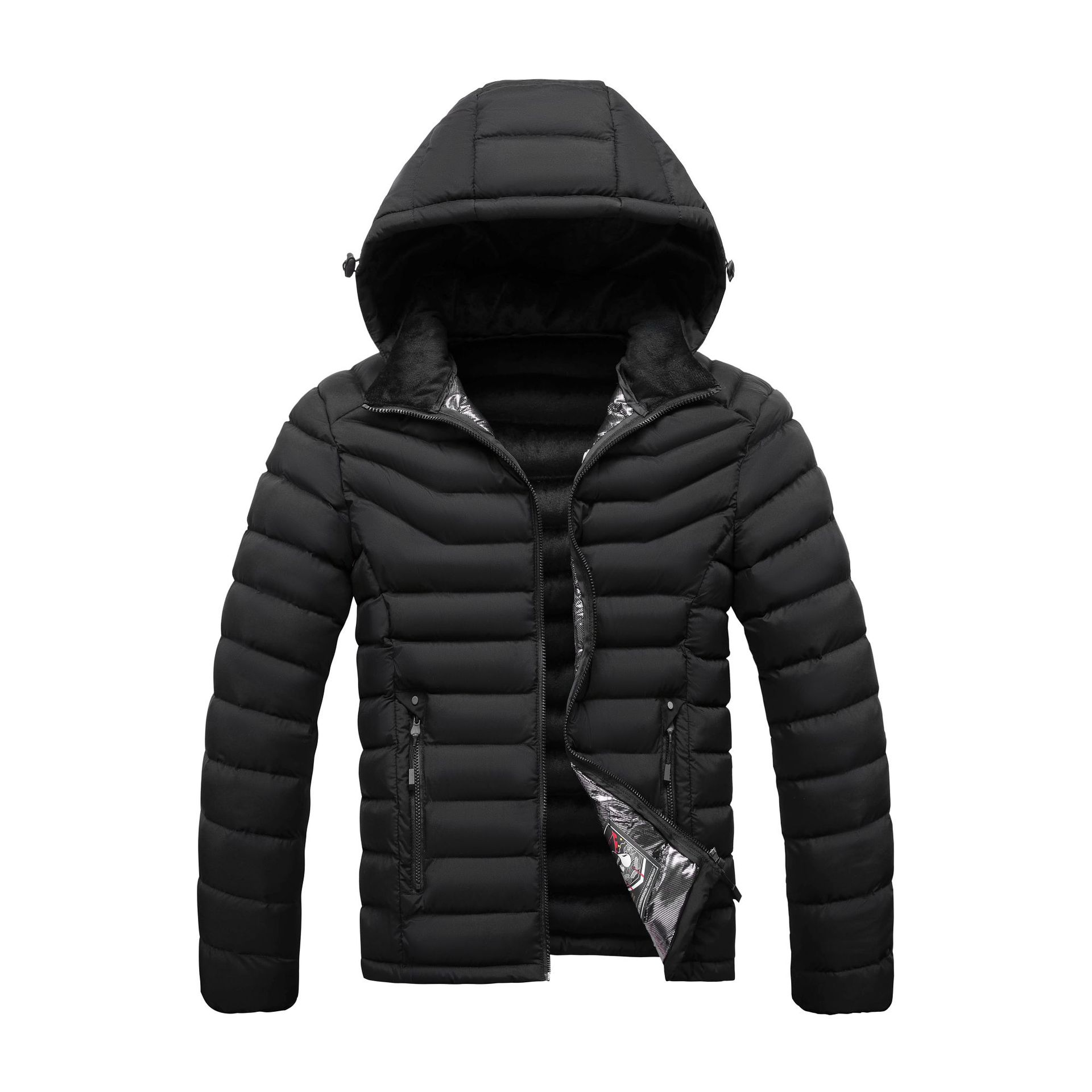 Cross-border 50d alta costilla elástica ropa de los hombres de lana forrada engrosada chaqueta de algodón con capucha de algodón raqueta de algodón europeo y americano comercio exterior al por mayor