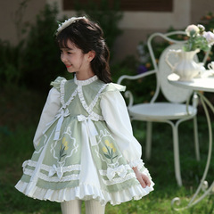 枝芽童裝2024春季新款童裝兒童洛麗塔Lolita裙女童寶寶繡花公主裙