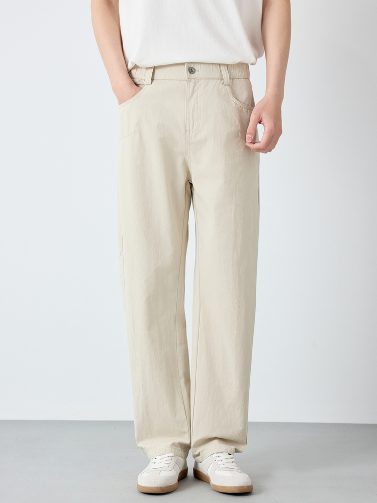 Quần kaki nam công sở chất liệu cotton pha lanh dáng suông — đen chi tiết 4