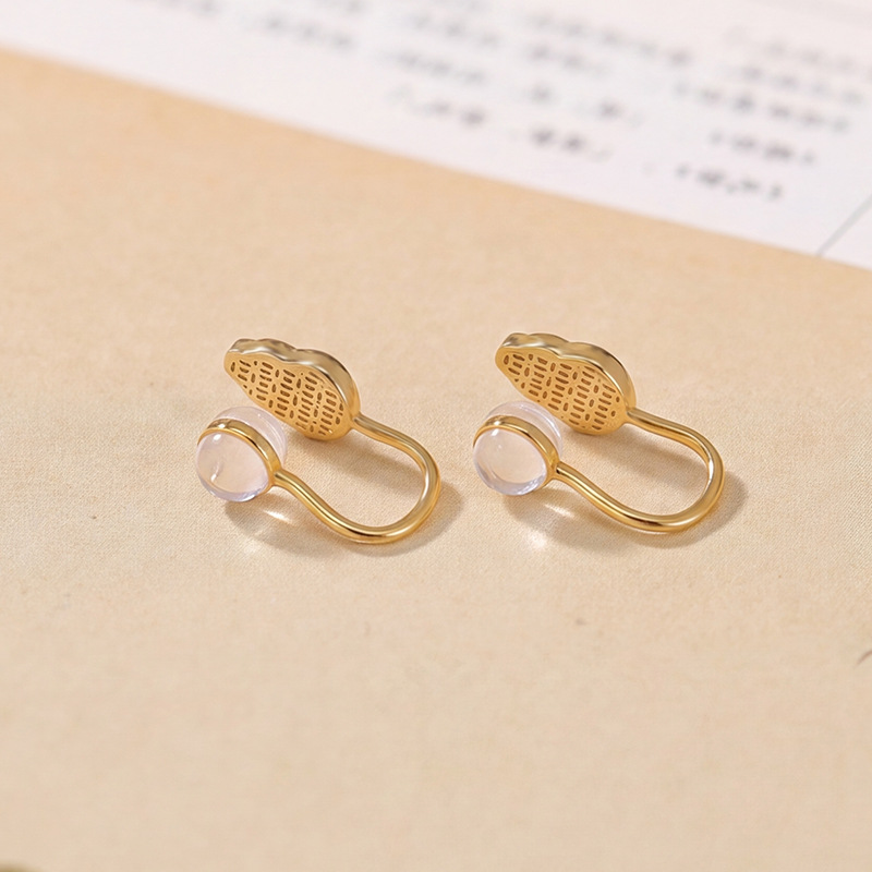 Bông tai bạc S925 mạ vàng đính đá hồ lô phong cách cổ điển, kẹp không xỏ lỗ — Loại bạc