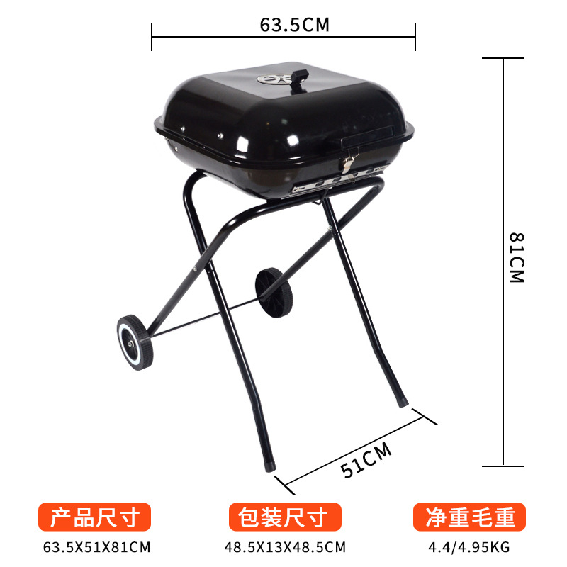 Esmalte de 18 pulgadas de hamburguesas de parrilla conveniente con piernas plegables con ruedas de parrilla al aire libre parrilla de carbón