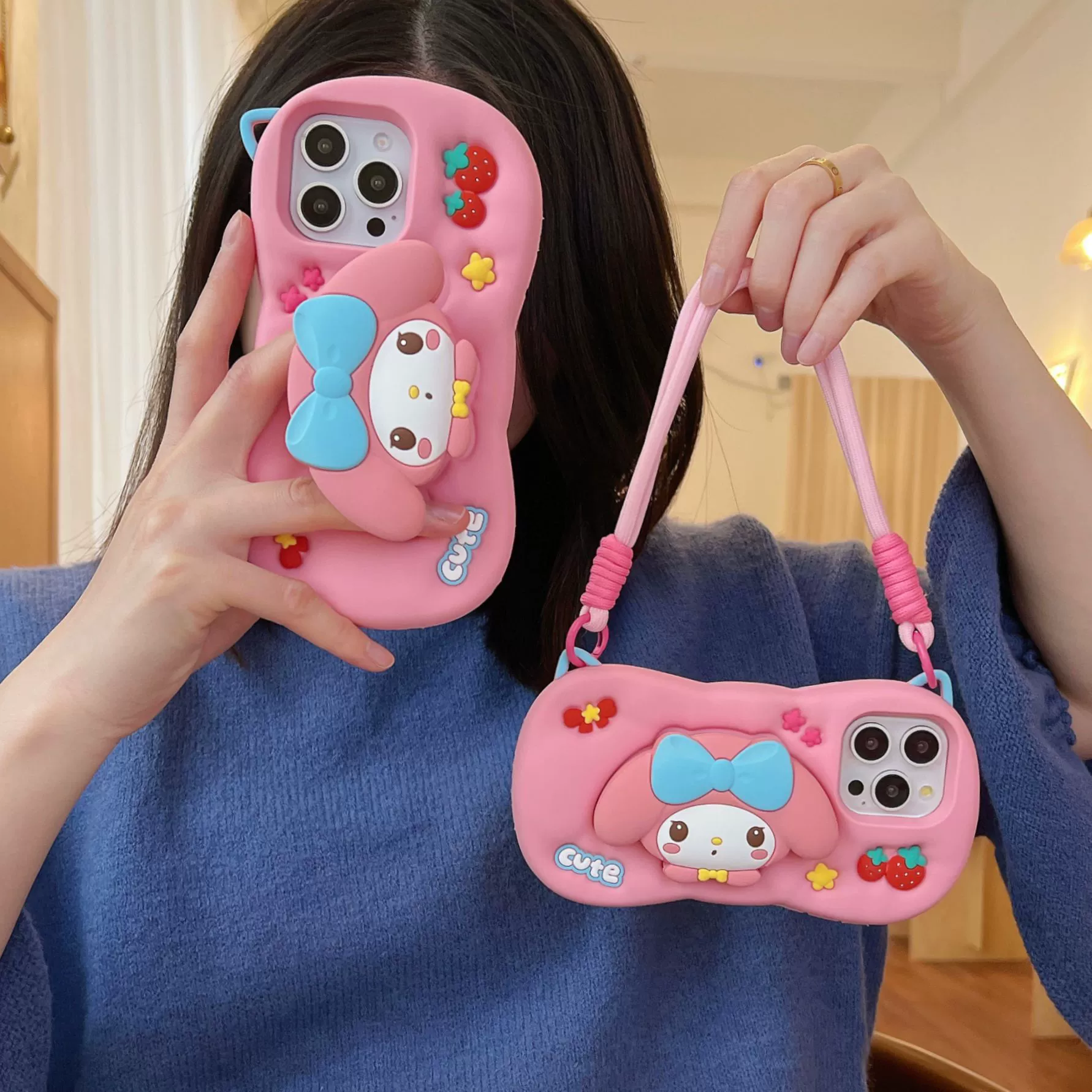 Чехол для телефона Apple iPhone15/iPhone16, силиконовый с мультяшным дизайном, горизонтальный