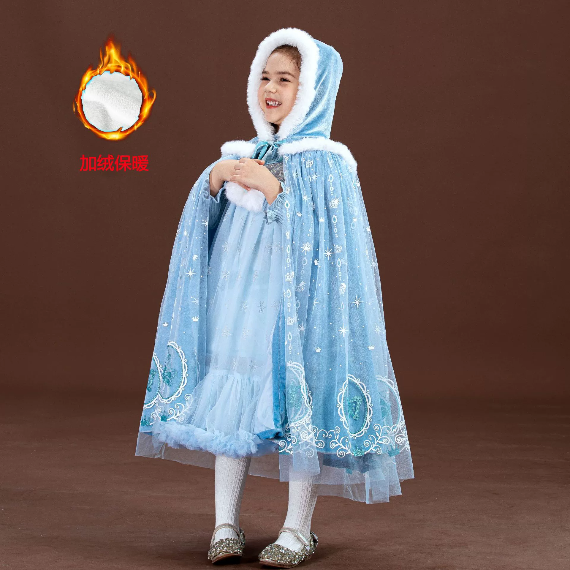 Костюм принцессы Эльзы из мультфильма «Холодное сердце» на осень-зиму 2025 года, платье с накидкой для девочек, цельное платье на Хэллоуин, дропшиппинг