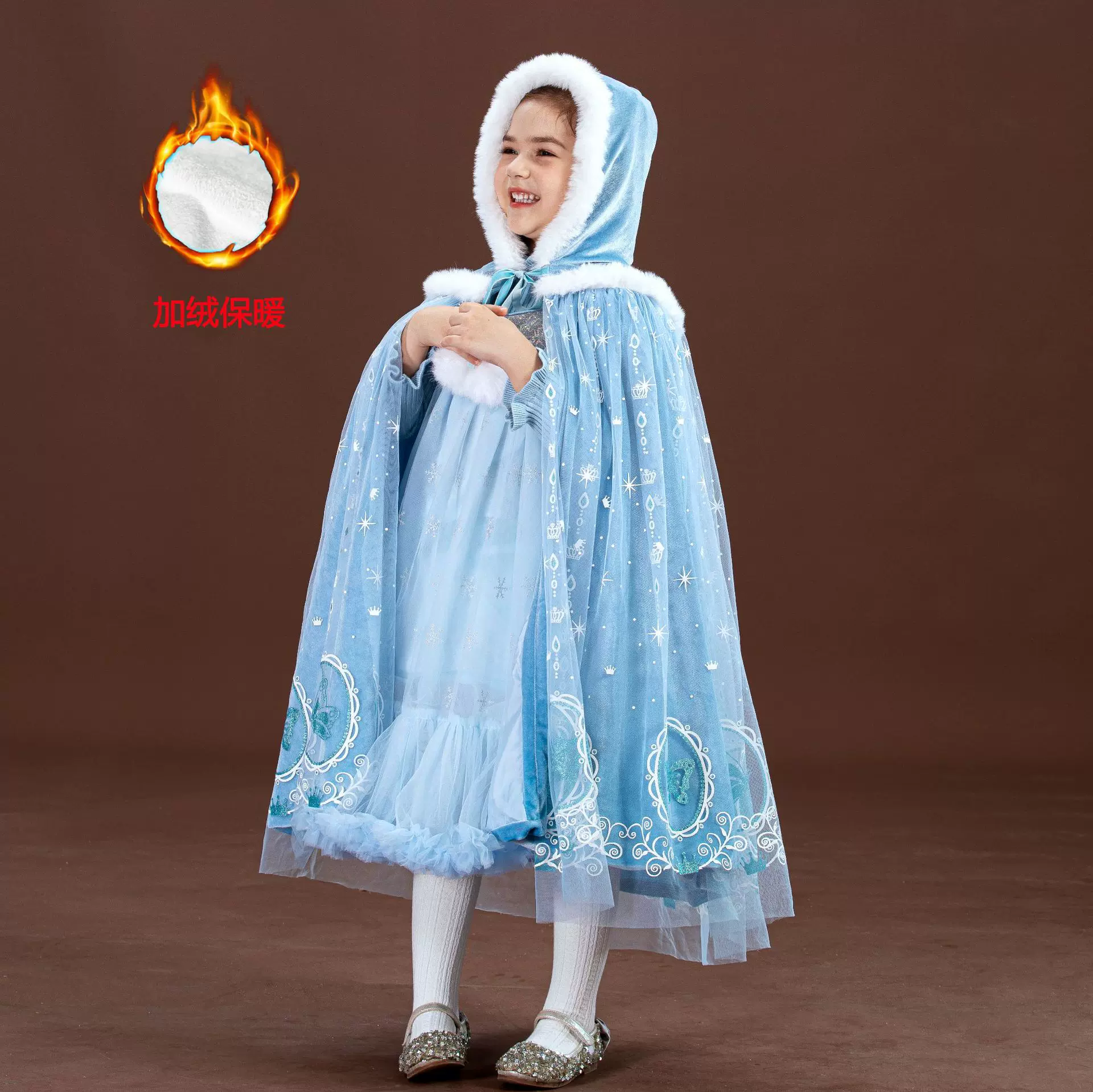 2025秋冬冰雪奇缘艾莎公主裙斗篷套装女童连衣裙万圣节一件代发