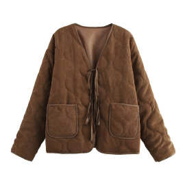 2024秋wish亚马逊eBay绗棉绒面系绳口袋棉衣棉服