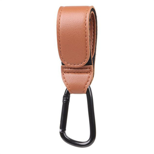 PU Leather Stroller Hook for Kids' Seat Handles, Portable Carabiner with Velcro for Baby Carts