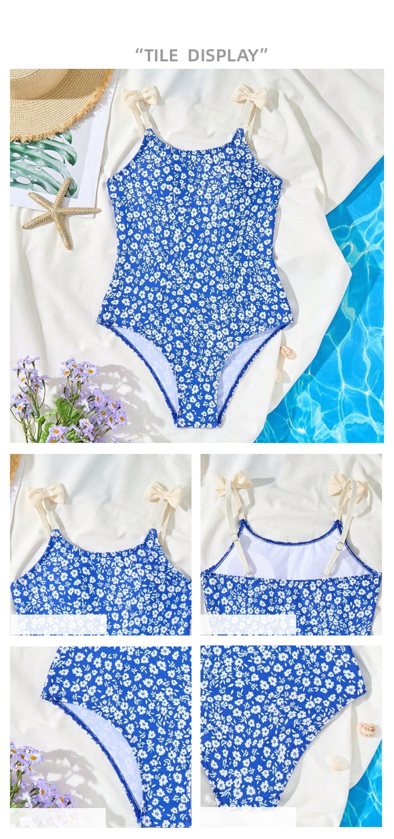 Einteiliger Blumen Badeanzug Für Mädchen Mit Dreieck Muster_voghion.com