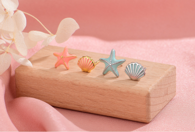 Ear Studs Classification 1 Pair 925 Sterling Silver Starfish Shell Ear Studs