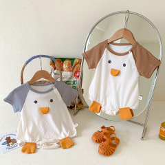 Baby Boys' and Girls' Cute Cartoon Style Thin Summer Pajamas, Ins Korean Version, Breathable, Packable Bodysuit, Short Sleeve Climbing Suit