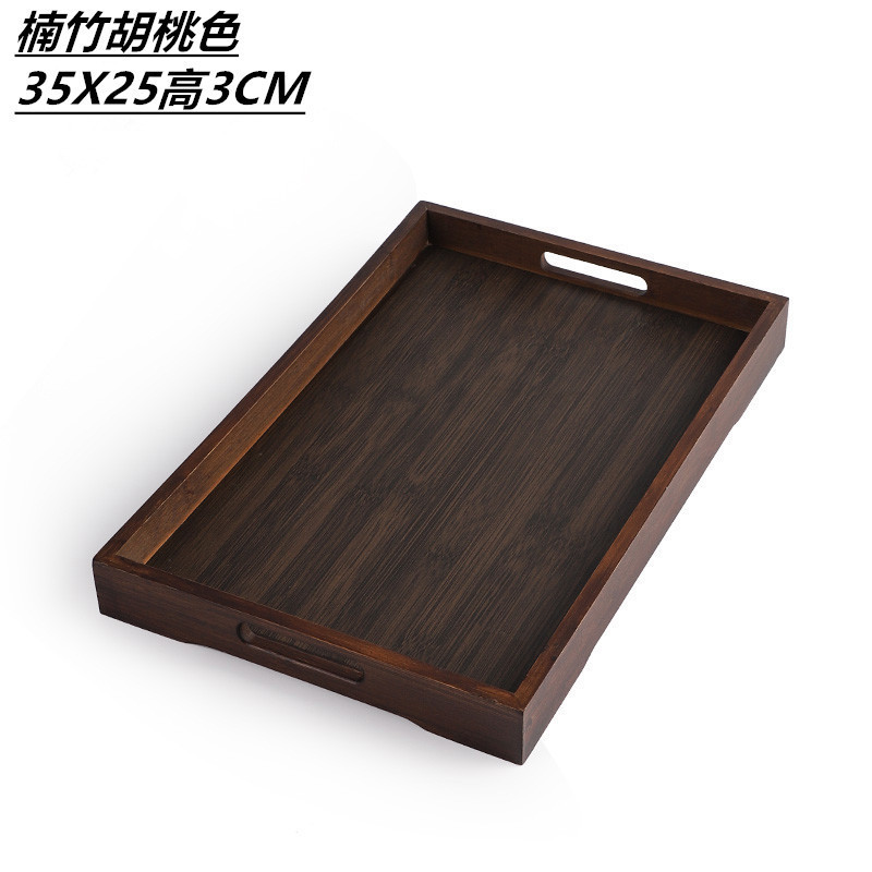 bandeja de té japonesa de bambú simple bandeja de color nuez almacenar bandeja de madera rectangular almacenamiento joyas antiguas