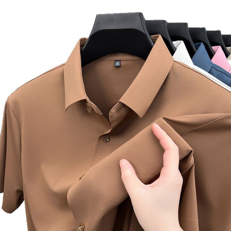 Camisa de manga corta para hombre 2025 verano blusa delgada media manga casual de seda de hielo sin costuras para hombre camisa de lino de seda de morera